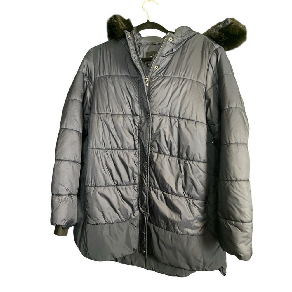Isaac Mizrahi Live! Puffer Coat w/ Faux Fur Trim Hood Dark Navy Women Size M - Picture 6 of 12